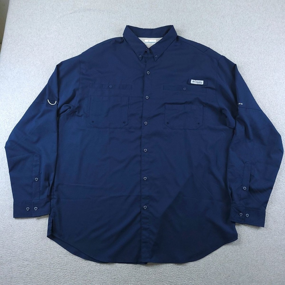 Columbia Shirt Men XXL Tall Navy Omni Shade Mesh Lined Tamiami II Vented Fishing
